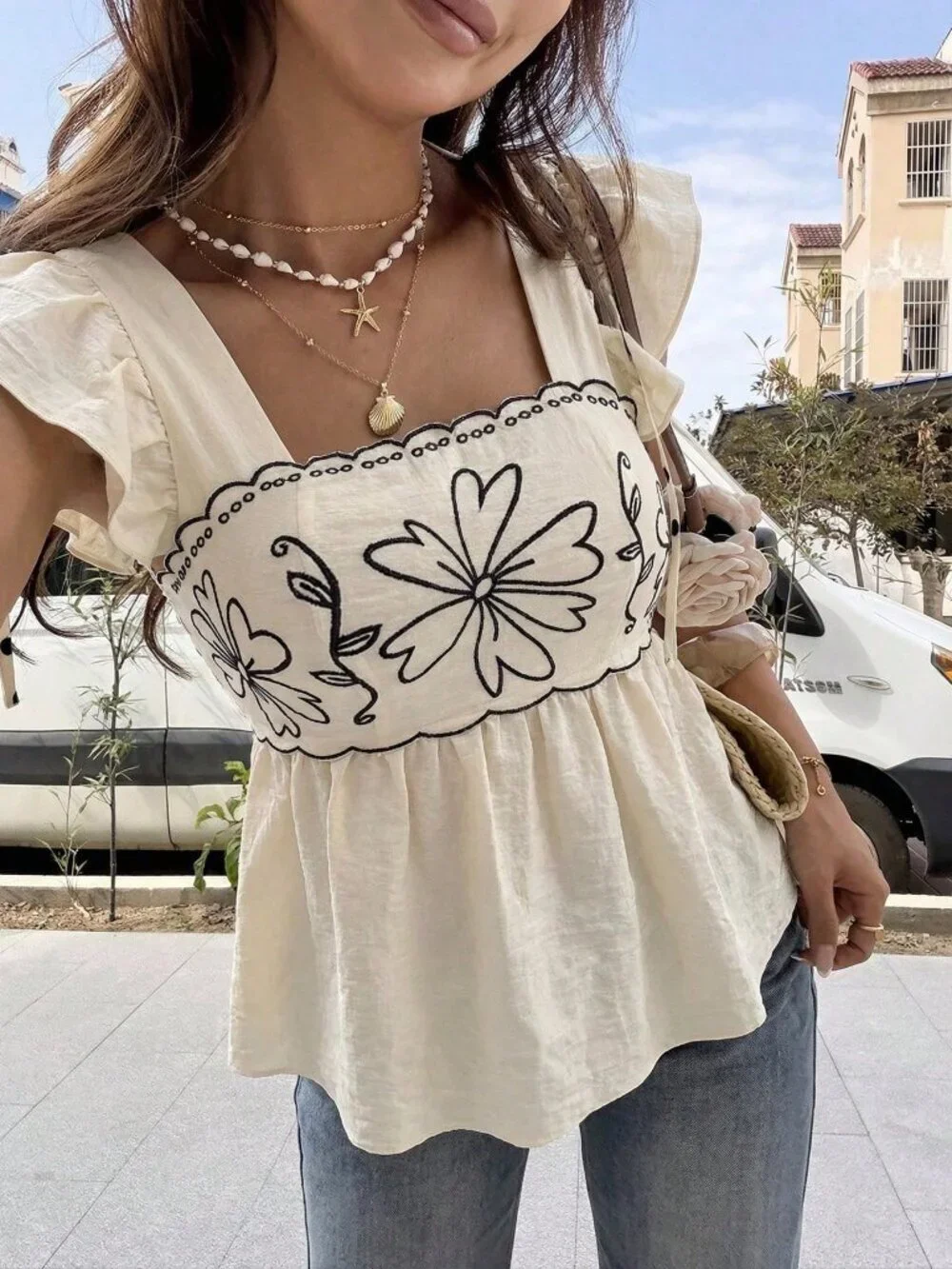 Apricot Boho Women's Elegant Shirt With Printed Woven Fabric